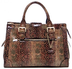 Glass Handbag Snake Print Brown Leather Satchel