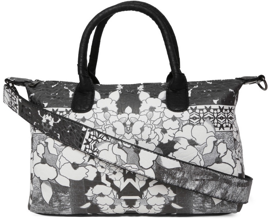Parfois White & Charcoal Grey Floral Printed Handbag